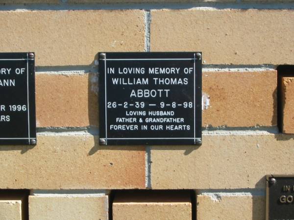 William Thomas ABBOTT,  | 26-2-39 - 9-8-98,  | husband father grnadfather;  | Blackbutt-Benarkin cemetery, South Burnett Region  | 