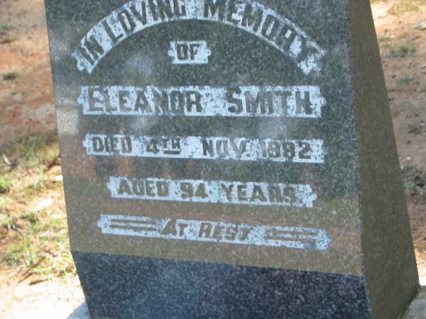 Eleanor SMITH,  | died 4 Nov 1982 aged 94 years;  | Blackbutt-Benarkin cemetery, South Burnett Region  | 