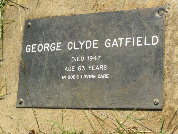 George Clyde GATFIELD,  | died 1947 aged 63 years;  | Blackbutt-Benarkin cemetery, South Burnett Region  | 