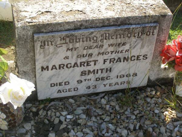 Margaret Frances SMITH,  | wife mother,  | died 9 Dec 1968 aged 43 years;  | Blackbutt-Benarkin cemetery, South Burnett Region  | 