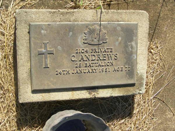 C. ANDREWS,  | died 24 Jan 1951 aged 77 years;  | Blackbutt-Benarkin cemetery, South Burnett Region  | 