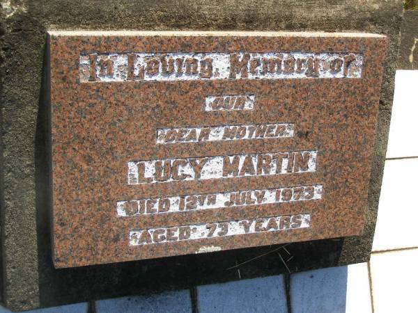 Lucy MARTIN,  | mother,  | died 12 July 1973 aged 73 years;  | Blackbutt-Benarkin cemetery, South Burnett Region  | 