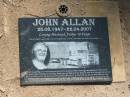 
John ALLAN,
25-08-1947 - 22-04-200,
husband father poppy;
Blackbutt-Benarkin cemetery, South Burnett Region
