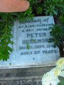 
Florence Maud DREGHORN,
mother,
died 6 Aug 1966 aged 61 years;
Peter DREGHORN,
husband father,
died 5 Sept 1953 aged 67 years;
Blackbutt-Benarkin cemetery, South Burnett Region
