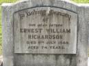 
Ernest William RICHARDSON,
father,
died 8 July 1949 aged 74 years;
Blackbutt-Benarkin cemetery, South Burnett Region
