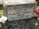 
Margaret Frances SMITH,
wife mother,
died 9 Dec 1968 aged 43 years;
Blackbutt-Benarkin cemetery, South Burnett Region
