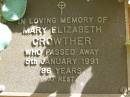 Mary Elizabeth CROWTHER, died 5 Jan 1991 aged 86 years; Bribie Island Memorial Gardens, Caboolture Shire 