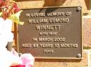 
William Esmond WINNETT,
with Bub,
died 14 March 2002 aged 83 years 10 months;
Bribie Island Memorial Gardens, Caboolture Shire
