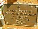 Kenneth John LONERGAN,
died 2 Jan 1992 aged 61 years;
Bribie Island Memorial Gardens, Caboolture Shire