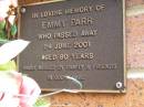 
Emmy PARR,
died 24 June 2001 aged 80 years;
Bribie Island Memorial Gardens, Caboolture Shire
