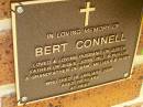 Bert CONNELL,
husband of Judith,
father of Susie, John, Bill & Phillip,
grandfather of Sam, Melissa & Hugh,
died 19 Jan 2006 aged 78 years;
Bribie Island Memorial Gardens, Caboolture Shire