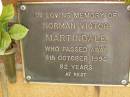 Norman Victor MARTINGDALE, died 8 Oct 1996 aged 82 years; Bribie Island Memorial Gardens, Caboolture Shire 