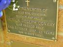 Patrick Joseph CONWAY, son grandson brother uncle, died 24 Oct 1997 aged 21 years; Bribie Island Memorial Gardens, Caboolture Shire 