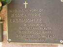 
Jessica Marie EASTAUGHFFE,
died 3-5-1997 aged 5 weeks;
Bribie Island Memorial Gardens, Caboolture Shire

