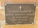 Elaine Dorothy DAVIES, died 30 March 2001 aged 76 years; Bribie Island Memorial Gardens, Caboolture Shire 