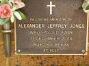 Alexander Jeffrey JONES, died 11 Dec 2004 aged 85 years; Bribie Island Memorial Gardens, Caboolture Shire 