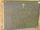 Thomas Henry EDWARDS, died 22 June 1994 aged 73 years; Bribie Island Memorial Gardens, Caboolture Shire 