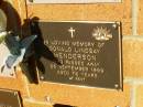 Donald Lindsay HENDERSON,
died 25 Sept 1999 aged 76 years;
Bribie Island Memorial Gardens, Caboolture Shire