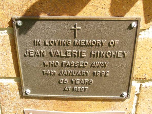 Jean Valerie HINCKEY,  | died 14 Jan 1992 aged 65 years;  | Bribie Island Memorial Gardens, Caboolture Shire  | 