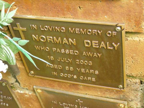 Norman DEALY,  | died 18 July 2003 aged 88 years;  | Bribie Island Memorial Gardens, Caboolture Shire  | 