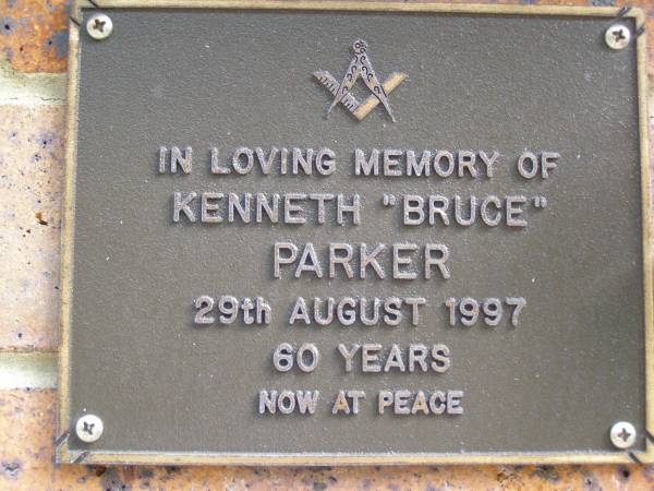 Kenneth (Bruce) PARKER,  | died 29 Aug 1997 aged 60 years;  | Bribie Island Memorial Gardens, Caboolture Shire  | 
