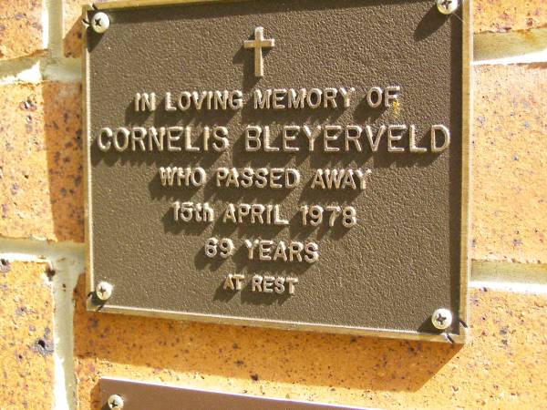 Cornelis BLEYERVELD,  | died 15 April 1978 aged 69 years;  | Bribie Island Memorial Gardens, Caboolture Shire  | 