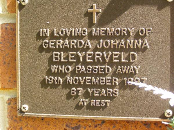 Gerarda Johanna BLEYERVELD,  | died 19 Nov 1997 aged 87 years;  | Bribie Island Memorial Gardens, Caboolture Shire  | 