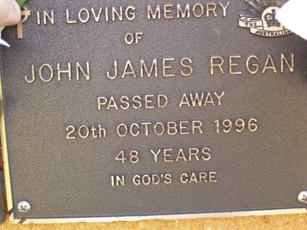 John James REGAN,  | died 20 Oct 1996 aged 48 years;  | Bribie Island Memorial Gardens, Caboolture Shire  | 