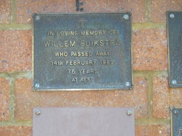Willem BUIKSTRA,  | died 14 Feb 1989 aged 75 years;  | Bribie Island Memorial Gardens, Caboolture Shire  | 