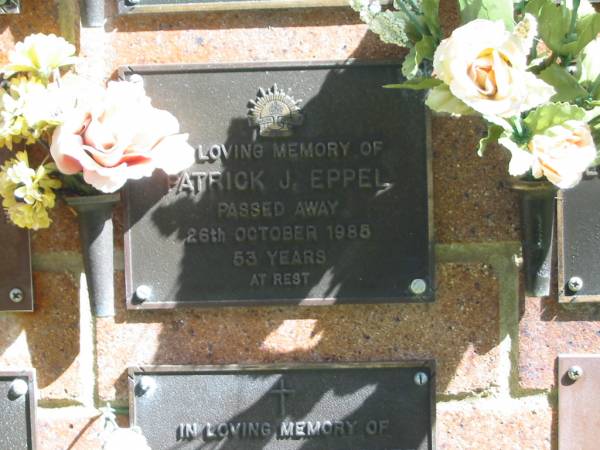 Patrick J. EPPEL,  | died 26 Oct 1985 aged 53 years;  | Bribie Island Memorial Gardens, Caboolture Shire  | 