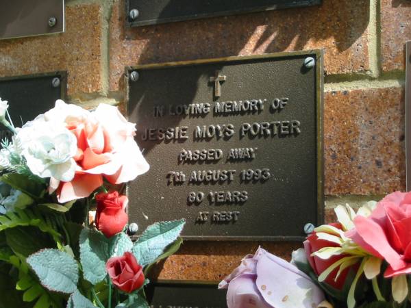 Jessie Moys PORTER,  | died 7 Aug 1993 aged 90 years;  | Bribie Island Memorial Gardens, Caboolture Shire  | 