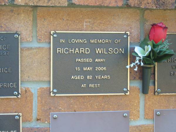 Richard WILSON,  | died 15 May 2006 aged 82 years;  | Bribie Island Memorial Gardens, Caboolture Shire  | 