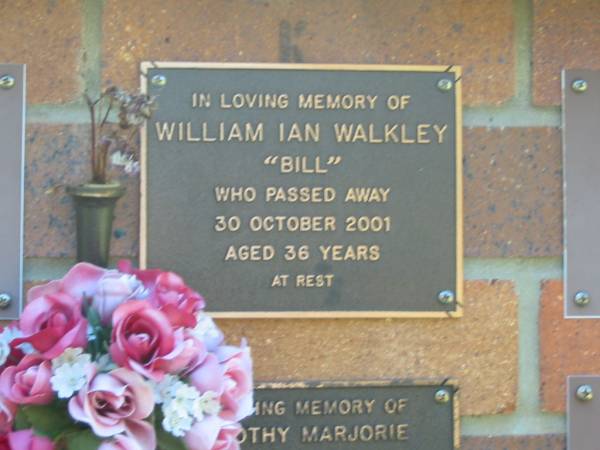 William Ian WALKLEY (Bill),  | died 30 Oct 2001 aged 36 years;  | Bribie Island Memorial Gardens, Caboolture Shire  | 