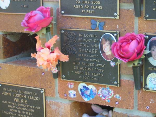Jodie Ann RAMAGE,  | wife mother,  | died 29 Aug 1999 aged 26 years;  | Bribie Island Memorial Gardens, Caboolture Shire  | 