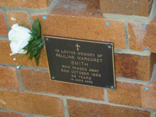 Pauline Margaret SMITH,  | died 30 Oct 1995 aged 68 years;  | Bribie Island Memorial Gardens, Caboolture Shire  | 