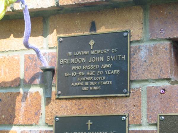 Brendon John SMITH,  | died 18-10-95 aged 20 years;  | Bribie Island Memorial Gardens, Caboolture Shire  | 