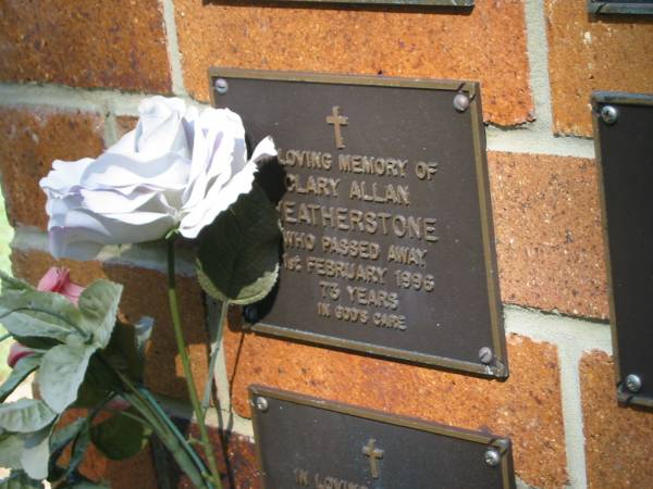 Clary Allan WEATHERSTONE,  | died 1 Feb 1996 aged 73 years;  | Bribie Island Memorial Gardens, Caboolture Shire  | 