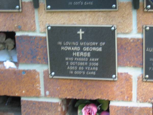 Howard George HERSE,  | died 2 Oct 2006? aged 65 years;  | Bribie Island Memorial Gardens, Caboolture Shire  | 