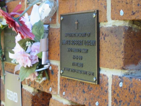James Robert LOGAN,  | died 31-3-99 aged 71 years;  | Bribie Island Memorial Gardens, Caboolture Shire  | 