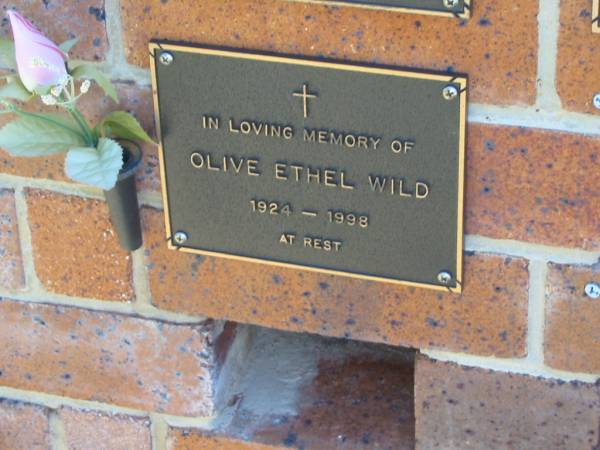 Olive Ethel WILD,  | 1924 - 1998;  | Bribie Island Memorial Gardens, Caboolture Shire  | 