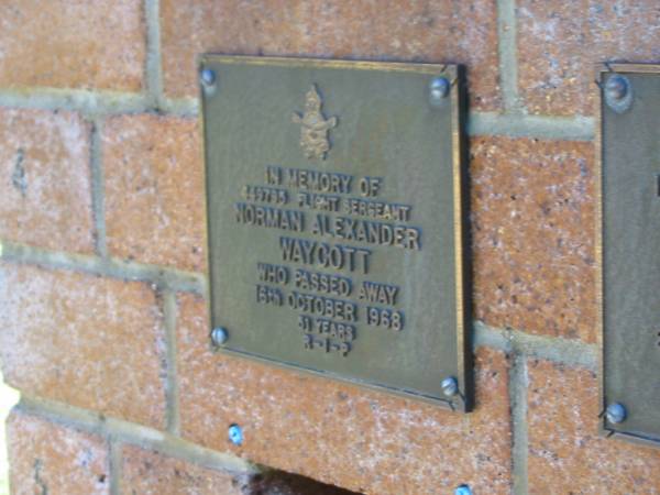 Norman Alexander WAYCOTT,  | died 16 Oct 1968 aged 51 years;  | Bribie Island Memorial Gardens, Caboolture Shire  | 