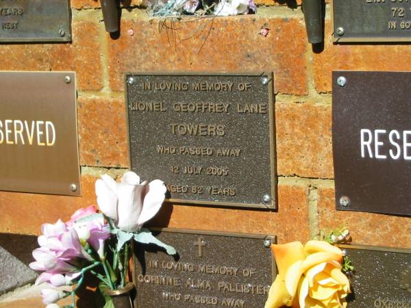 Lionel Geoffrey Lane TOWERS,  | died 12 July 2005 aged 82 years;  | Bribie Island Memorial Gardens, Caboolture Shire  | 