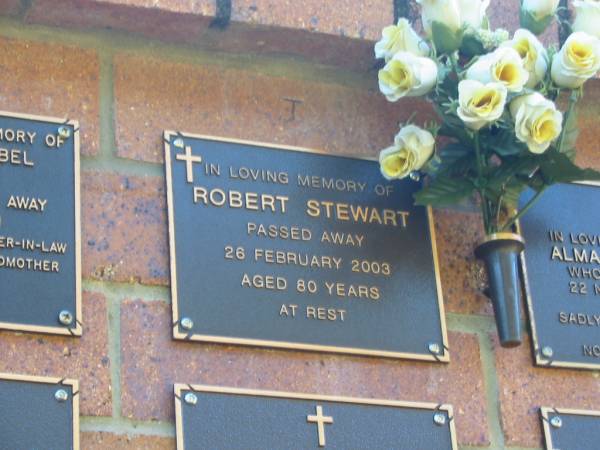 Robert STEWART,  | died 26 Feb 2003 aged 80 years;  | Bribie Island Memorial Gardens, Caboolture Shire  | 
