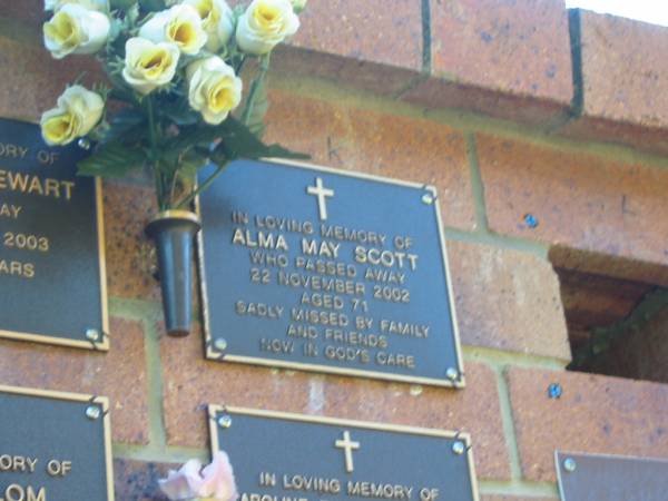 Alma May SCOTT,  | died 22 Nov 2002 aged 71 years;  | Bribie Island Memorial Gardens, Caboolture Shire  | 