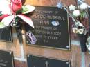 Frederick Russell FINN, died 23 Sept 2002 aged 77 years; Bribie Island Memorial Gardens, Caboolture Shire 