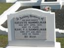 
parents;
Auguste HAMMELMAN,
died 28 April 1922 aged 72 years;
Karl F.U. HAMMELMAN,
died 12 Aug 1927 aged 82 years;
Apostolic Church of Queensland, Brightview, Esk Shire

