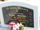 
Hilda Martha KLATT,
died 30 May 1971 aged 59 years,
mother;
Apostolic Church of Queensland, Brightview, Esk Shire
