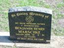 
Benjamin Henry MARSCHKE,
died 14-2-91 aged 77 years,
husband father grandfather;
Apostolic Church of Queensland, Brightview, Esk Shire
