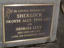 Bronte Ally SHERLOCK; Tyne Lily SHERLOCK; Georgia Lucy SHERLOCK; died Feb 2001; Brookfield Cemetery, Brisbane 