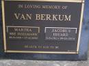 Martha VAN BERKUM, nee INSELMANN, 28-3-1908 - 27-11-2000; Jacobus Eduard VAN BERKUM, 3-6-1911 - 19-12-2004; Brookfield Cemetery, Brisbane 